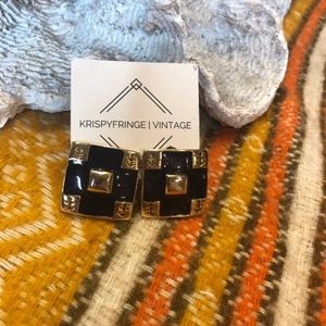 Vintage square black and gold earrings